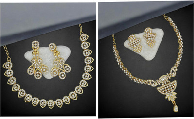 Rhymee Alloy Gold-plated White Jewellery Set(Pack of 2)