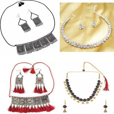 Gleamora Alloy Silver Multicolor Jewellery Set(Pack of 4)