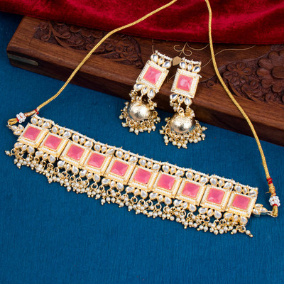 Shostopper by Sukkhi Zinc Gold-plated Pink Jewellery Set(Pack of 1)