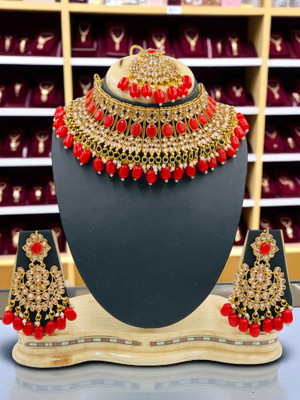 Tulsi Art Jewels Alloy Gold-plated Red Jewellery Set(Pack of 3)