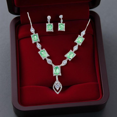 Applix Style Alloy Silver Green Jewellery Set(Pack of 1)