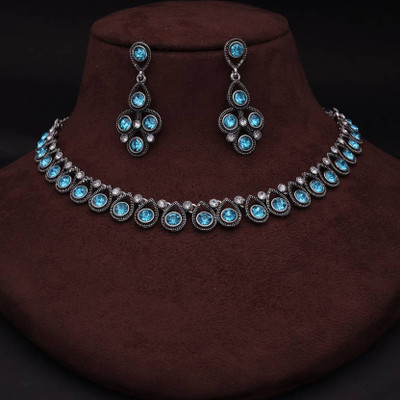 Faizam Collection Alloy Silver Silver, Blue Jewellery Set(Pack of 1)