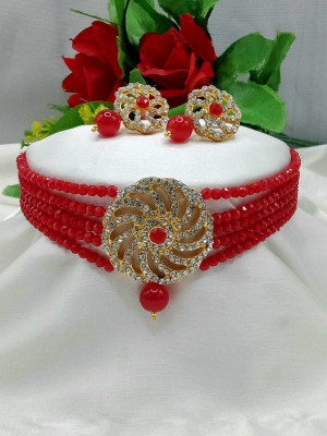 MAHADEV Alloy Gold-plated Red Jewellery Set(Pack of 1)