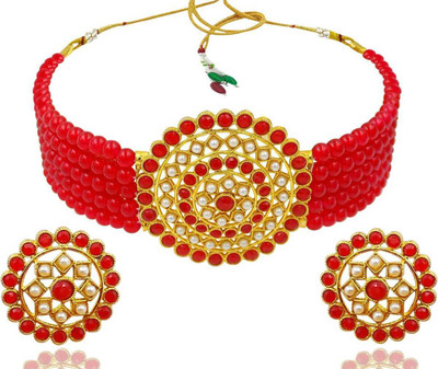 AK JEWEL STORES Alloy Gold-plated Red Jewellery Set(Pack of 1)