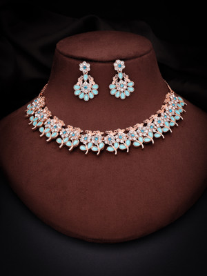 Vedda Brass Gold-plated Rose Gold, Blue Jewellery Set(Pack of 1)