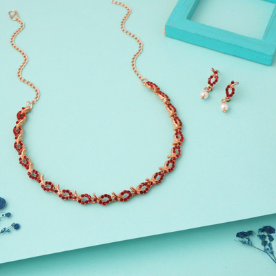 Alasca Brass Gold-plated Rose Gold, White, Red Jewellery Set(Pack of 1)