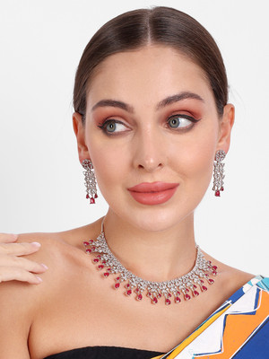 Manuvi Jewels Alloy Silver Silver, Red Jewellery Set(Pack of 2)