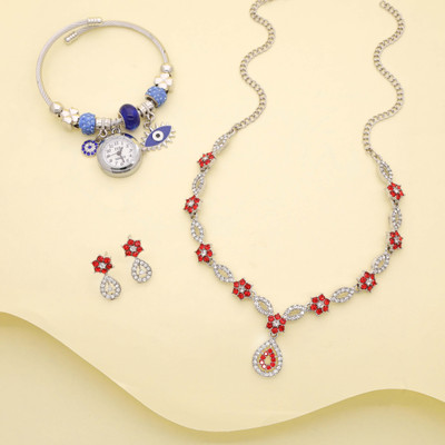 Vedda Brass Gold-plated Silver, White, Red, Blue Jewellery Set(Pack of 1)