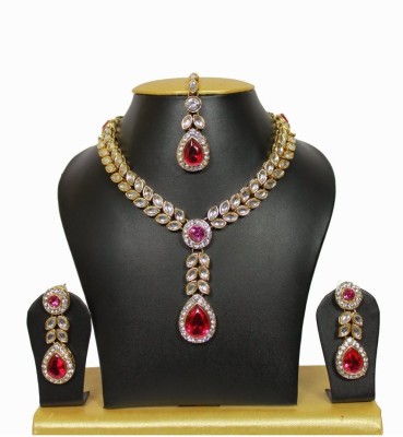 JEWELS GURU Alloy Gold-plated Pink, Gold Jewellery Set(Pack of 1)