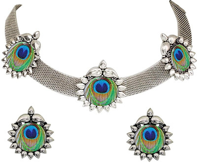 AnEk goods Oxidised Silver Silver, Green, Blue Jewellery Set(Pack of 1)