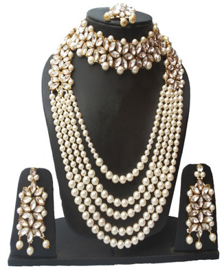 Gleamora Brass Gold-plated White Jewellery Set(Pack of 1)