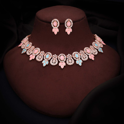 Alasca Brass Gold-plated Rose Gold, Blue, Pink, White Jewellery Set(Pack of 1)