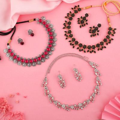 brado jewellery Brass Gold-plated Silver, White, Pink Jewellery Set(Pack of 3)