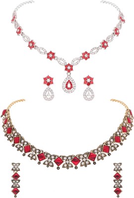 Divastri Brass Gold-plated Silver, Gold, White, Pink, Red Jewellery Set(Pack of 2)