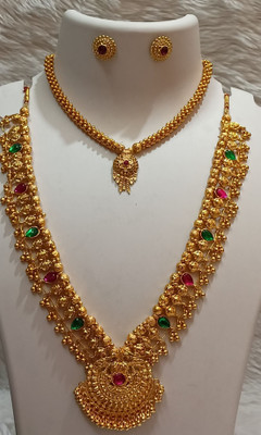 Sajshrungar Jewellery Metal, Stone, Copper, Alloy Gold-plated, Copper Gold, Pink, Green Jewellery Set(Pack of 1)