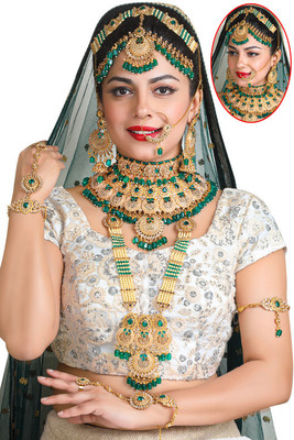 SHIVSHAKTI Alloy Gold-plated Green Jewellery Set(Pack of 7)