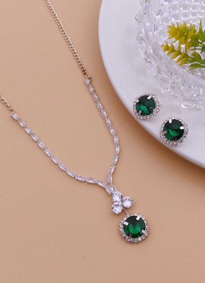 ShringarHouse Stone, Alloy Sterling Silver, Silver Silver, Green Jewellery Set(Pack of 1)