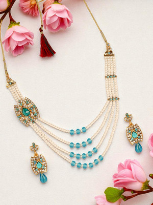 JEWELS GURU Alloy Gold-plated Gold, Blue, White, Multicolor Jewellery Set(Pack of 1)