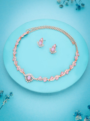 Vedda Brass Gold-plated Rose Gold, Pink Jewellery Set(Pack of 1)