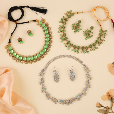 Vedda Brass Gold-plated Silver, White, Gold Jewellery Set(Pack of 3)