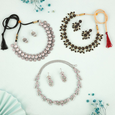 Vedda Brass Gold-plated Silver, White, Black, Gold, Purple Jewellery Set(Pack of 3)