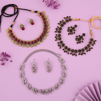 Divastri Brass Gold-plated Gold, Maroon, White Jewellery Set(Pack of 3)