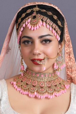 Tulsi Art Jewels Alloy Gold-plated Pink Jewellery Set(Pack of 4)