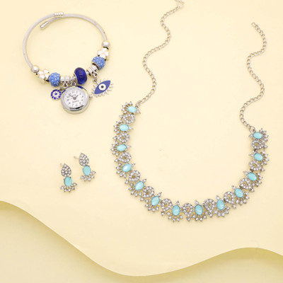 Vedda Brass Gold-plated Silver, White, Blue Jewellery Set(Pack of 1)