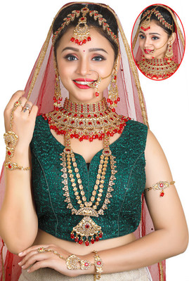 SHIVSHAKTI Alloy Gold-plated Red Jewellery Set(Pack of 7)