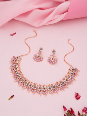 Vedda Brass Gold-plated Rose Gold, Purple Jewellery Set(Pack of 1)