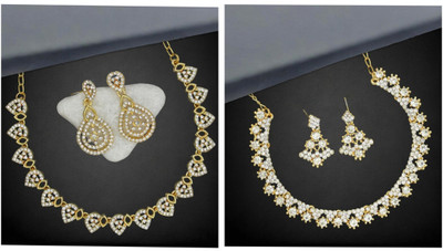 Rhymee Alloy Gold-plated White Jewellery Set(Pack of 2)