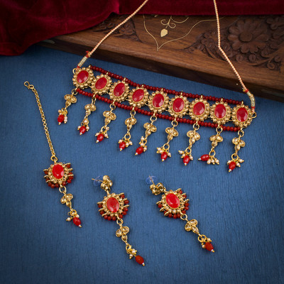 Shostopper by Sukkhi Brass Rhodium Red, Gold Jewellery Set(Pack of 1)