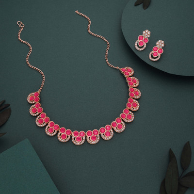 Alasca Brass Gold-plated Pink Jewellery Set(Pack of 1)