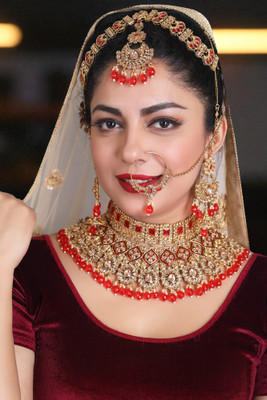 Tulsi Art Jewels Alloy Gold-plated Red Jewellery Set(Pack of 4)