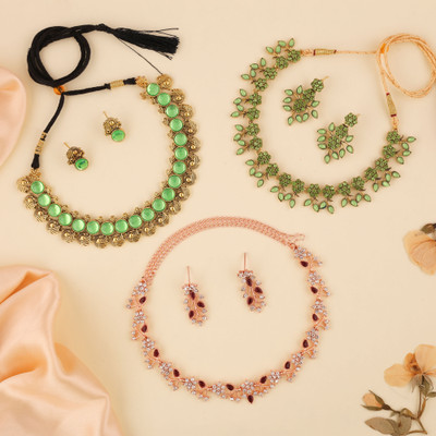 Vedda Brass Gold-plated Silver, White, Gold Jewellery Set(Pack of 3)