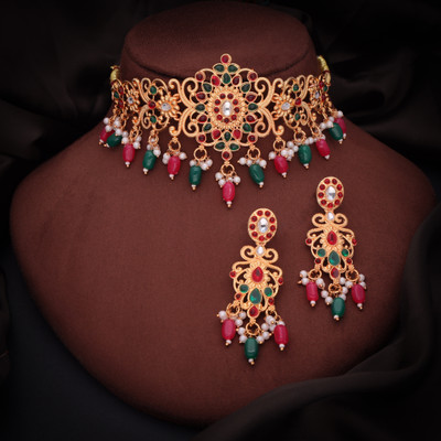 Vedda Brass Gold-plated Gold, Green, Pink, White Jewellery Set(Pack of 1)