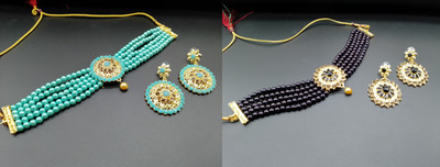 AK JEWEL STORES Alloy Gold-plated Blue, Black Jewellery Set(Pack of 2)