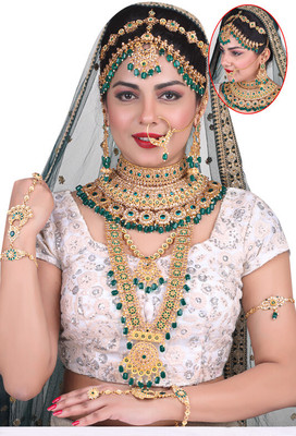 SHIVSHAKTI Alloy Gold-plated Green Jewellery Set(Pack of 7)