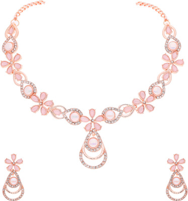 Vedda Brass Gold-plated Rose Gold, White, Pink Jewellery Set(Pack of 1)