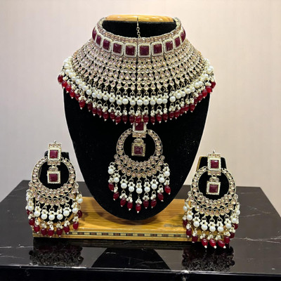 SHIV SHAKTI JEWELLERS Alloy Gold-plated Maroon Jewellery Set(Pack of 3)