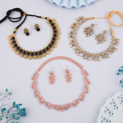 brado jewellery Brass Gold-plated Gold, White, Black Jewellery Set(Pack of 3)