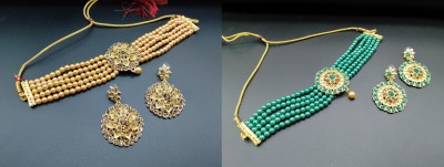 AK JEWEL STORES Alloy Gold-plated Gold, Green Jewellery Set(Pack of 2)