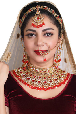 SHIVSHAKTI Alloy Gold-plated Red Jewellery Set(Pack of 4)