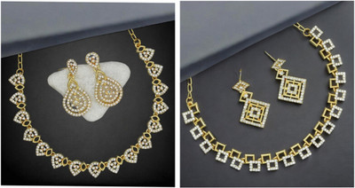 Rhymee Alloy Gold-plated White Jewellery Set(Pack of 2)
