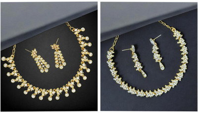 Rhymee Alloy Gold-plated White Jewellery Set(Pack of 4)