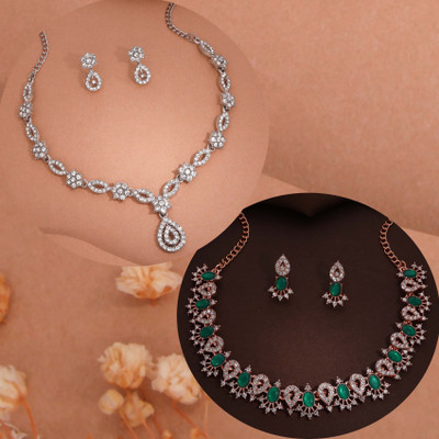 Alasca Brass Gold-plated Silver, Rose Gold, Green, White Jewellery Set(Pack of 1)