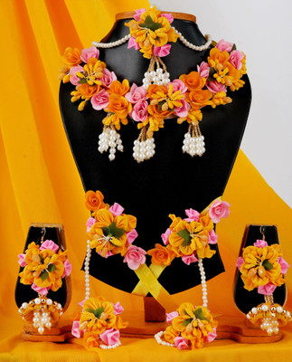Ruhi Fabric Yellow, Pink Jewellery Set(Pack of 1)