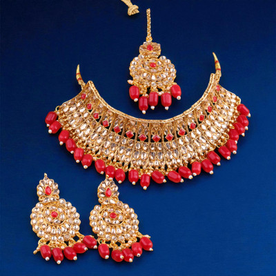 Tulsi Art Jewels Alloy Gold-plated Red Jewellery Set(Pack of 3)