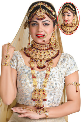 SHIVSHAKTI Alloy Gold-plated Maroon Jewellery Set(Pack of 7)