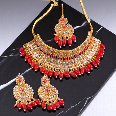 SHIV SHAKTI JEWELLERS Alloy Gold-plated Red Jewellery Set(Pack of 3)